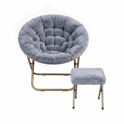 Artiss Comfy Saucer Chair Soft Faux Fur Foldable Accent Chair with Ottoman Grey-Furniture > Bar Stools &amp; Chairs > Arm Chairs &amp; Recliners-PEROZ Accessories
