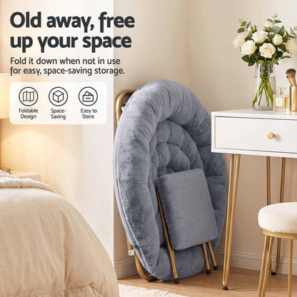 Artiss Comfy Saucer Chair Soft Faux Fur Foldable Accent Chair with Ottoman Grey-Furniture > Bar Stools &amp; Chairs > Arm Chairs &amp; Recliners-PEROZ Accessories