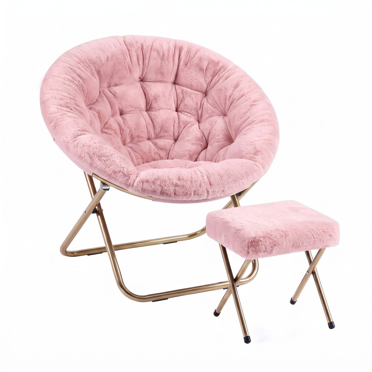 Artiss Comfy Saucer Chair Soft Faux Fur Foldable Accent Chair with Ottoman Pink-Furniture > Bar Stools &amp; Chairs > Arm Chairs &amp; Recliners-PEROZ Accessories