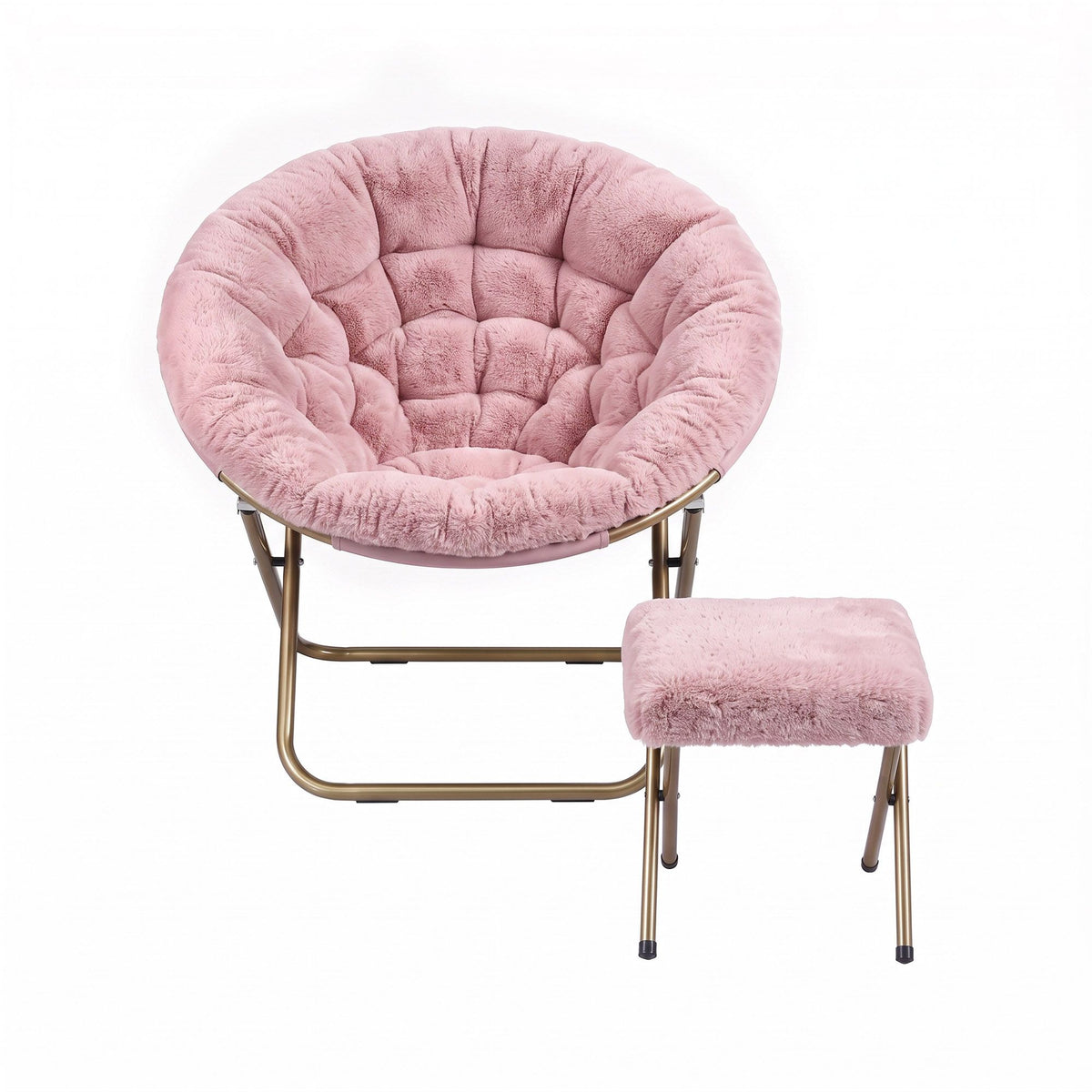 Artiss Comfy Saucer Chair Soft Faux Fur Foldable Accent Chair with Ottoman Pink-Furniture > Bar Stools &amp; Chairs > Arm Chairs &amp; Recliners-PEROZ Accessories