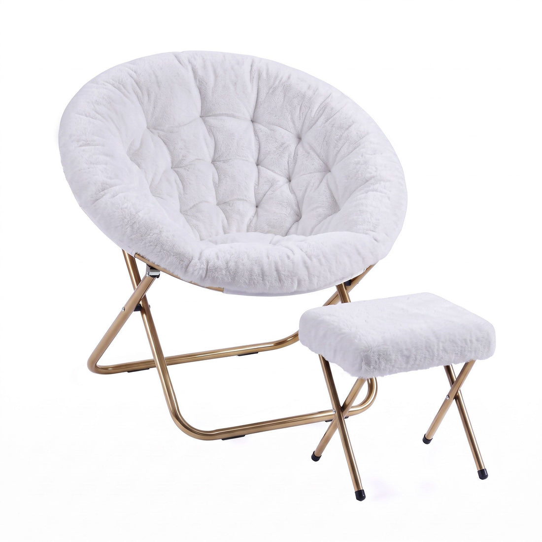 Artiss Comfy Saucer Chair Soft Faux Fur Foldable Accent Chair with Ottoman White-Furniture > Bar Stools &amp; Chairs > Arm Chairs &amp; Recliners-PEROZ Accessories