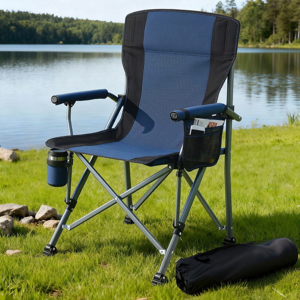 Weisshorn Camping Chair Folding Outdoor Portable Seat Lightweight Beach Picnic Fishing Capacity 120KG Navy Blue-Furniture &gt; Outdoor &gt; Outdoor Chairs-PEROZ Accessories