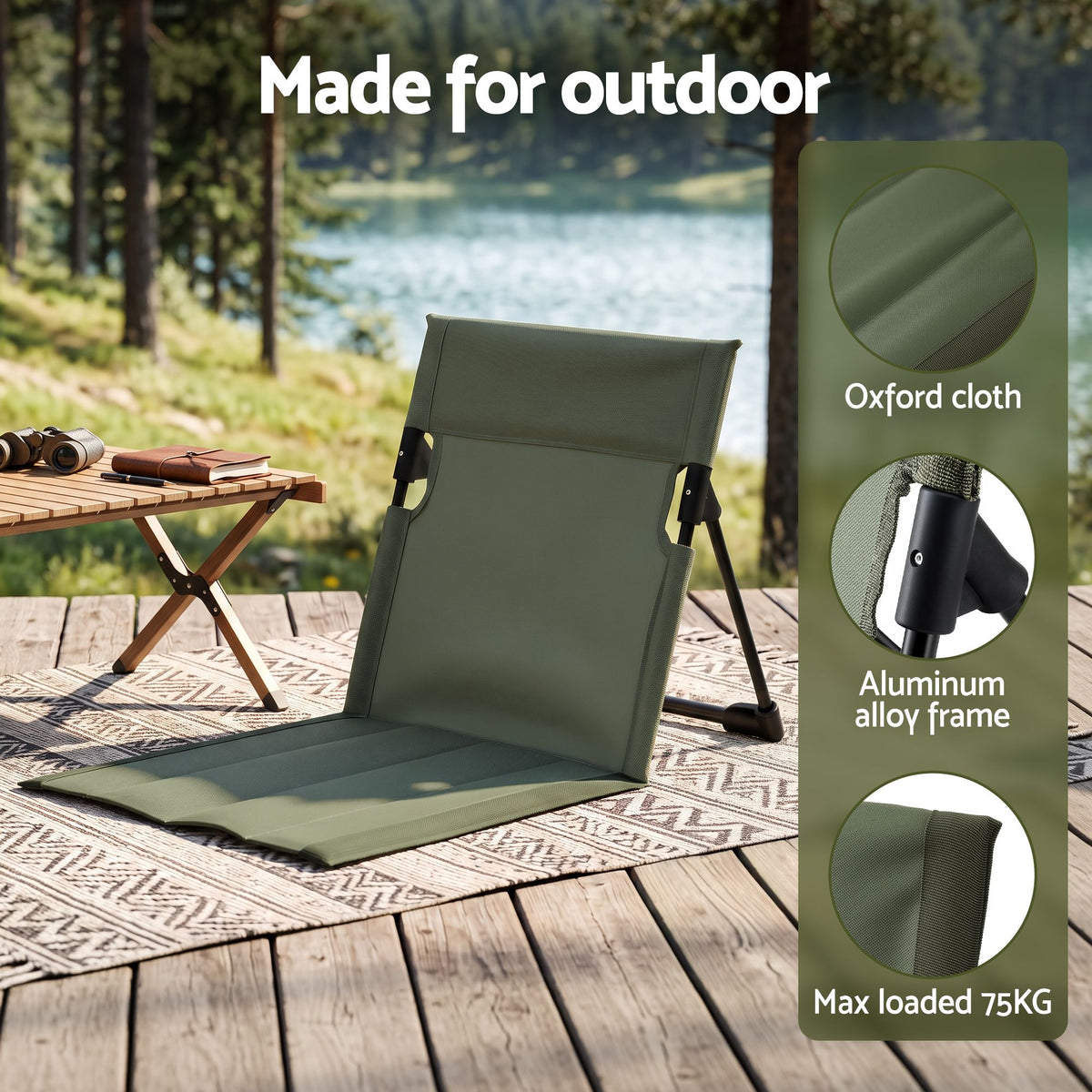 Weisshorn Foldable Camping Chair Oxford Aluminum Alloy Backrest 70kg Green-Outdoor Recreation > Camping > Camp Furniture-PEROZ Accessories