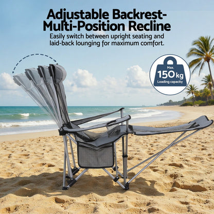 Weisshorn Camping Chair Adjustable Reclining Portable Outdoor Folding Chair Grey-Furniture &gt; Outdoor &gt; Outdoor Chairs-PEROZ Accessories