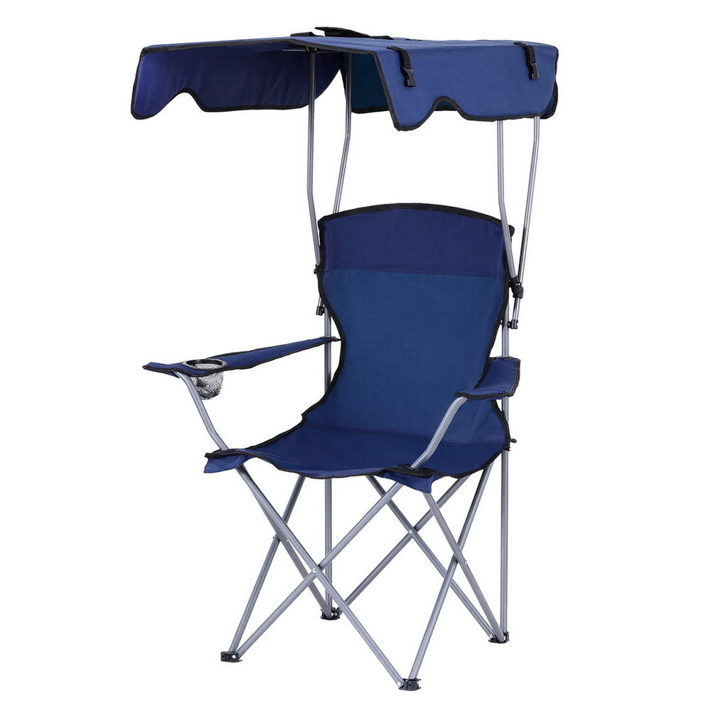 Weisshorn Camping Chair With Canopy Folding Outdoor Portable Seat Lightweight Beach Picnic Fishing Capacity 120KG Navy Blue-Furniture &gt; Outdoor &gt; Outdoor Chairs-PEROZ Accessories