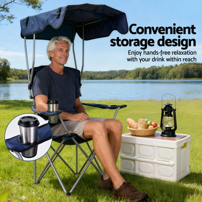 Weisshorn Camping Chair With Canopy Folding Outdoor Portable Seat Lightweight Beach Picnic Fishing Capacity 120KG Navy Blue-Furniture &gt; Outdoor &gt; Outdoor Chairs-PEROZ Accessories