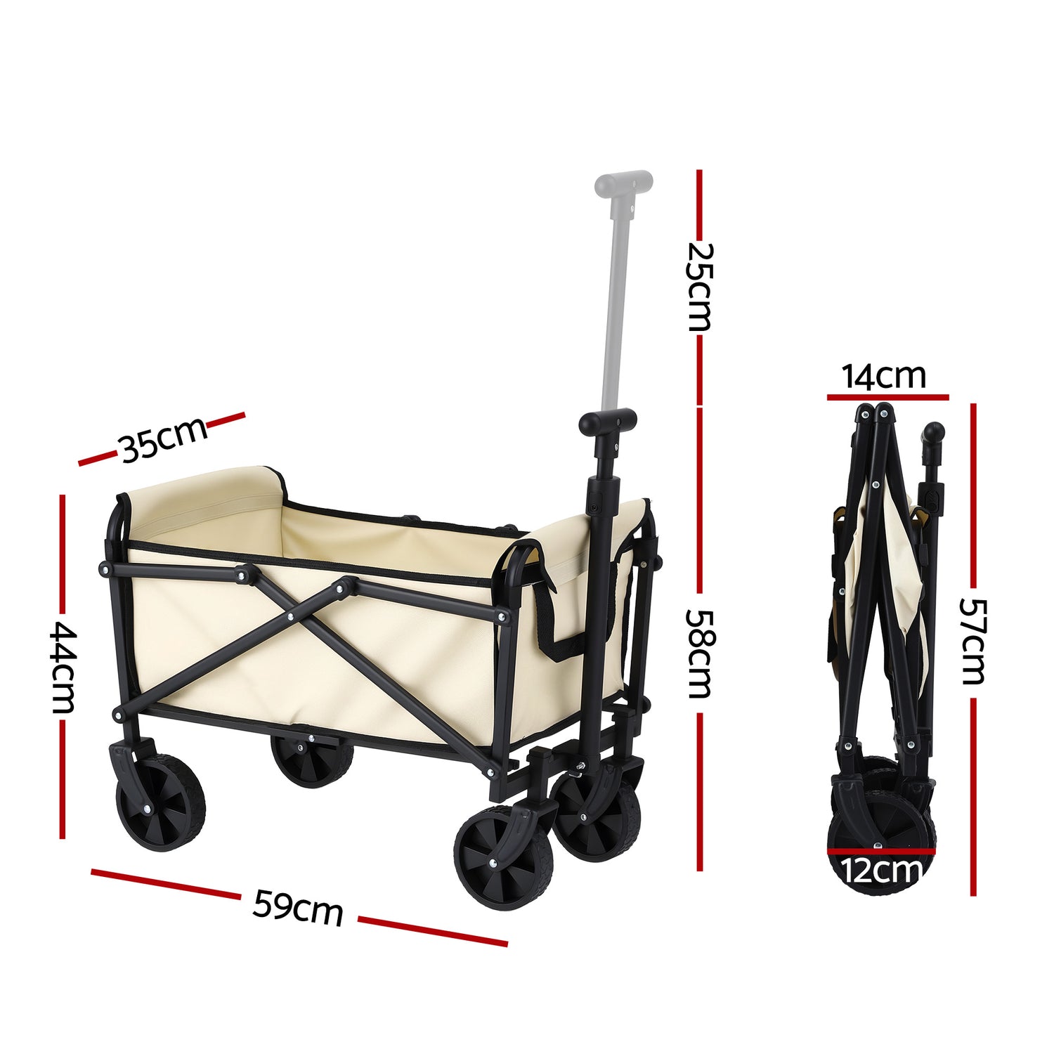 Gardeon Garden Cart Folding Trolley Camping Wagon Barrow Outdoor Beach Beige-Home &amp; Garden > Garden Tools > Spreaders &amp; Wheelbarrows-PEROZ Accessories