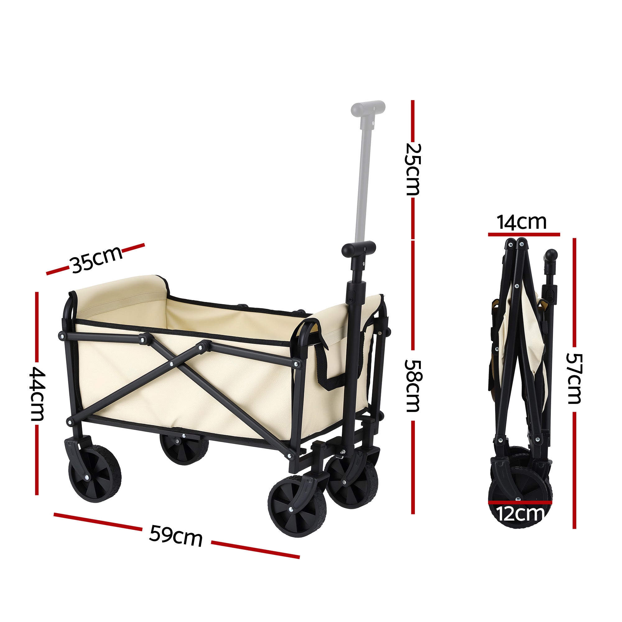 Gardeon Garden Cart Folding Trolley Camping Wagon Barrow Outdoor Beach Beige-Home &amp; Garden > Garden Tools > Spreaders &amp; Wheelbarrows-PEROZ Accessories