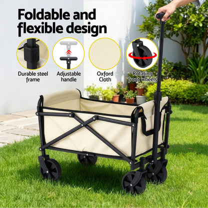 Gardeon Garden Cart Folding Trolley Camping Wagon Barrow Outdoor Beach Beige-Home &amp; Garden > Garden Tools > Spreaders &amp; Wheelbarrows-PEROZ Accessories