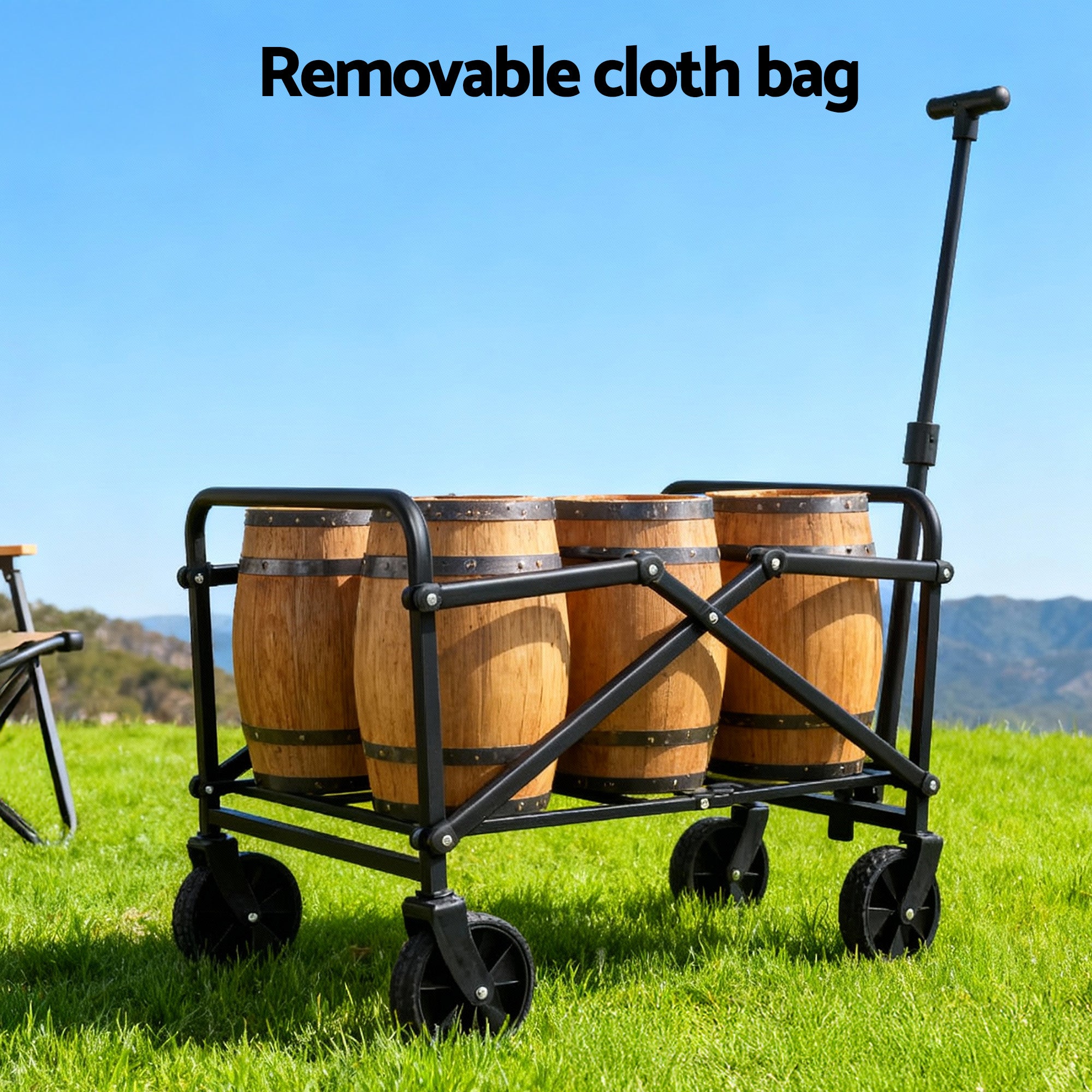 Gardeon Garden Cart Folding Trolley Camping Wagon Barrow Outdoor Beach Beige-Home &amp; Garden > Garden Tools > Spreaders &amp; Wheelbarrows-PEROZ Accessories