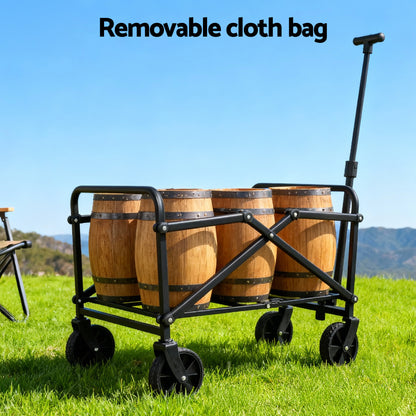 Gardeon Garden Cart Folding Trolley Camping Wagon Barrow Outdoor Beach Beige-Home &amp; Garden > Garden Tools > Spreaders &amp; Wheelbarrows-PEROZ Accessories