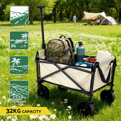 Gardeon Garden Cart Folding Trolley Camping Wagon Barrow Outdoor Beach Beige-Home &amp; Garden > Garden Tools > Spreaders &amp; Wheelbarrows-PEROZ Accessories