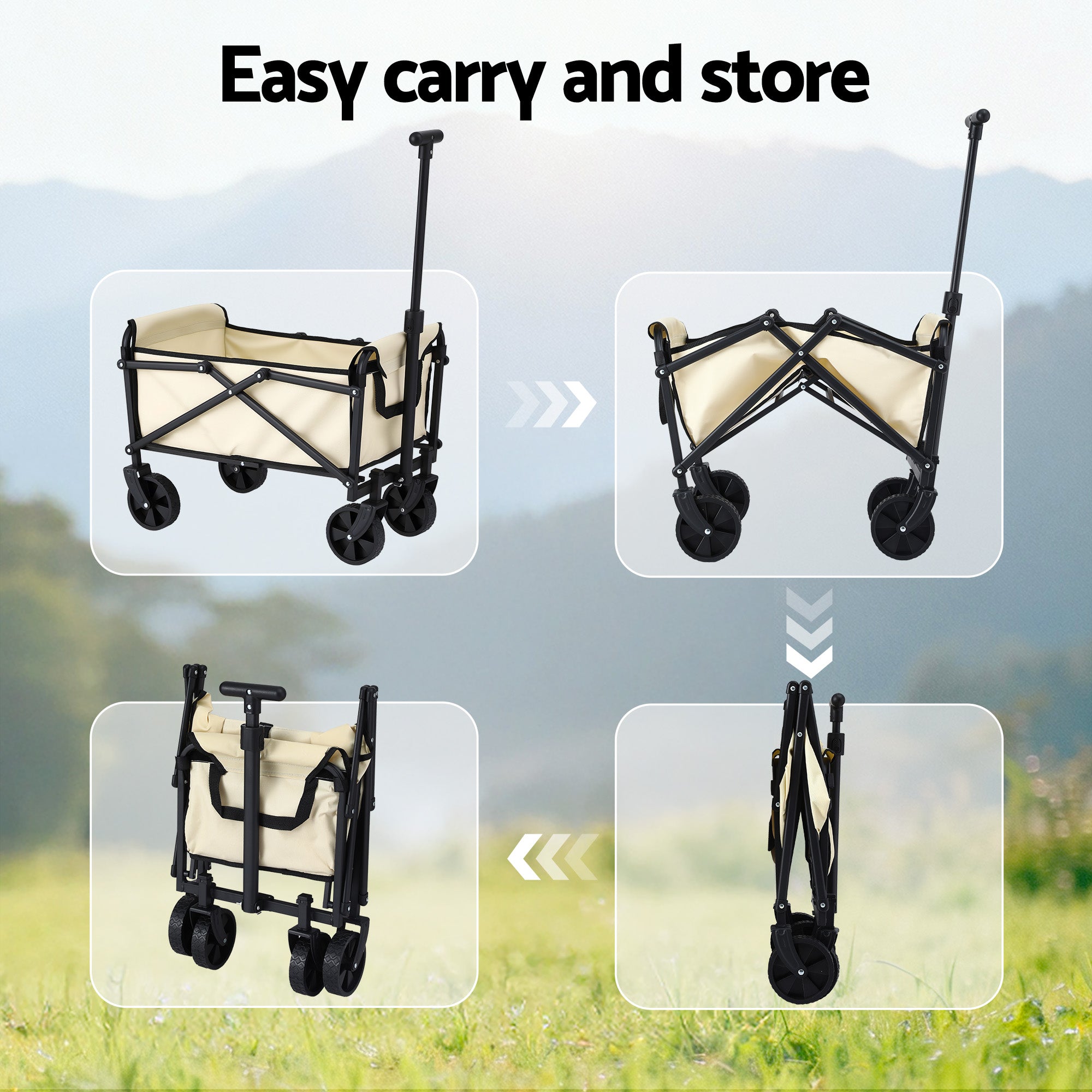 Gardeon Garden Cart Folding Trolley Camping Wagon Barrow Outdoor Beach Beige-Home &amp; Garden > Garden Tools > Spreaders &amp; Wheelbarrows-PEROZ Accessories