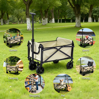 Gardeon Garden Cart Folding Trolley Camping Wagon Barrow Outdoor Beach Beige-Home &amp; Garden > Garden Tools > Spreaders &amp; Wheelbarrows-PEROZ Accessories