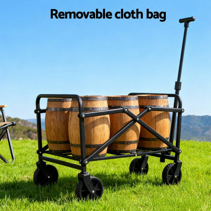 Gardeon Garden Cart Folding Trolley Camping Wagon Barrow Outdoor Beach Black-Home &amp; Garden &gt; Garden Tools &gt; Spreaders &amp; Wheelbarrows-PEROZ Accessories