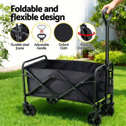 Gardeon Garden Cart Folding Trolley Camping Wagon Barrow Outdoor Beach Black-Home &amp; Garden > Garden Tools > Spreaders &amp; Wheelbarrows-PEROZ Accessories