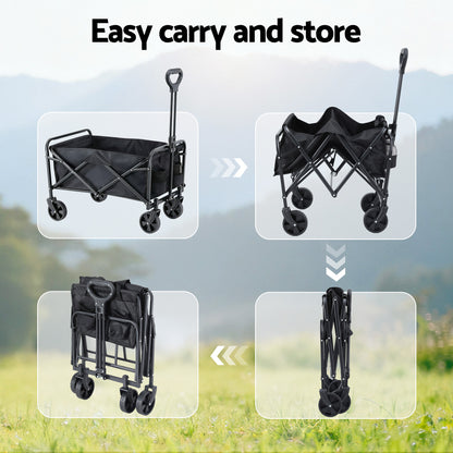 Gardeon Garden Cart Folding Trolley Camping Wagon Barrow Outdoor Beach Black-Home &amp; Garden > Garden Tools > Spreaders &amp; Wheelbarrows-PEROZ Accessories