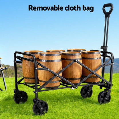 Gardeon Garden Cart Folding Trolley Camping Wagon Barrow Outdoor Beach Black-Home &amp; Garden > Garden Tools > Spreaders &amp; Wheelbarrows-PEROZ Accessories