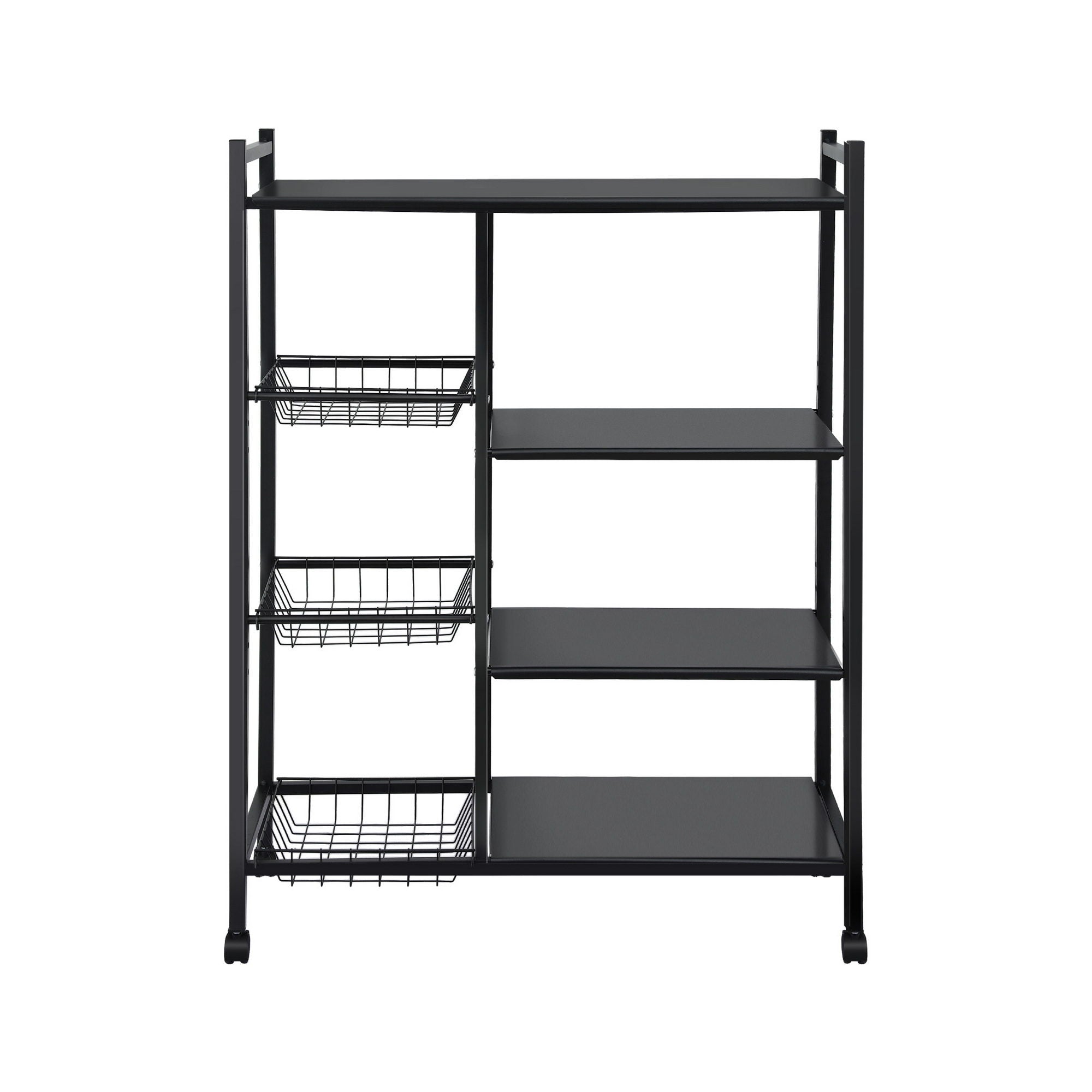Artiss 4-Tier Kitchen Rack Microwave Bakers Storage Shelf with 3 Baskets Wheels-Appliances > Kitchen Appliances > Kitchen Appliance Accessories-PEROZ Accessories
