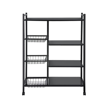 Artiss 4-Tier Kitchen Rack Microwave Bakers Storage Shelf with 3 Baskets Wheels-Appliances > Kitchen Appliances > Kitchen Appliance Accessories-PEROZ Accessories