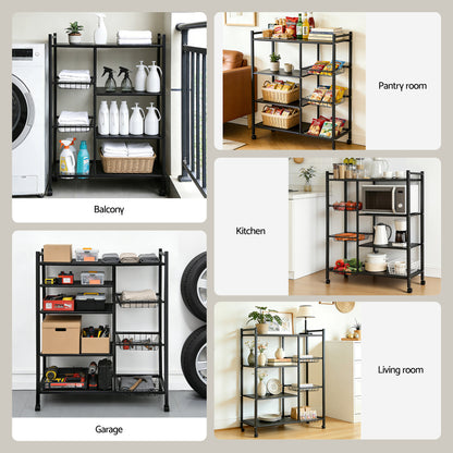 Artiss 4-Tier Kitchen Rack Microwave Bakers Storage Shelf with 3 Baskets Wheels-Appliances > Kitchen Appliances > Kitchen Appliance Accessories-PEROZ Accessories