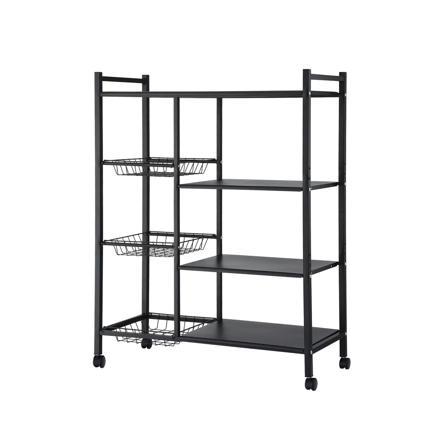 Artiss 4-Tier Kitchen Rack Microwave Bakers Storage Shelf with 3 Baskets Wheels-Appliances > Kitchen Appliances > Kitchen Appliance Accessories-PEROZ Accessories