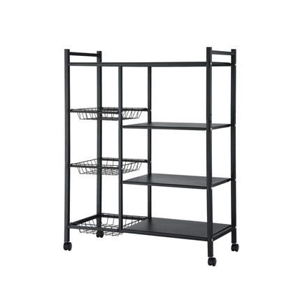Artiss 4-Tier Kitchen Rack Microwave Bakers Storage Shelf with 3 Baskets Wheels-Appliances > Kitchen Appliances > Kitchen Appliance Accessories-PEROZ Accessories