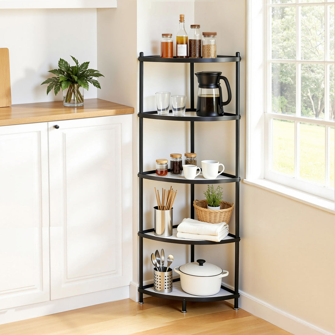 Artiss 5-Tier Kitchen Corner Shelf Rack Stand Microwave Metal Storage Shelves-Appliances > Kitchen Appliances > Kitchen Appliance Accessories-PEROZ Accessories