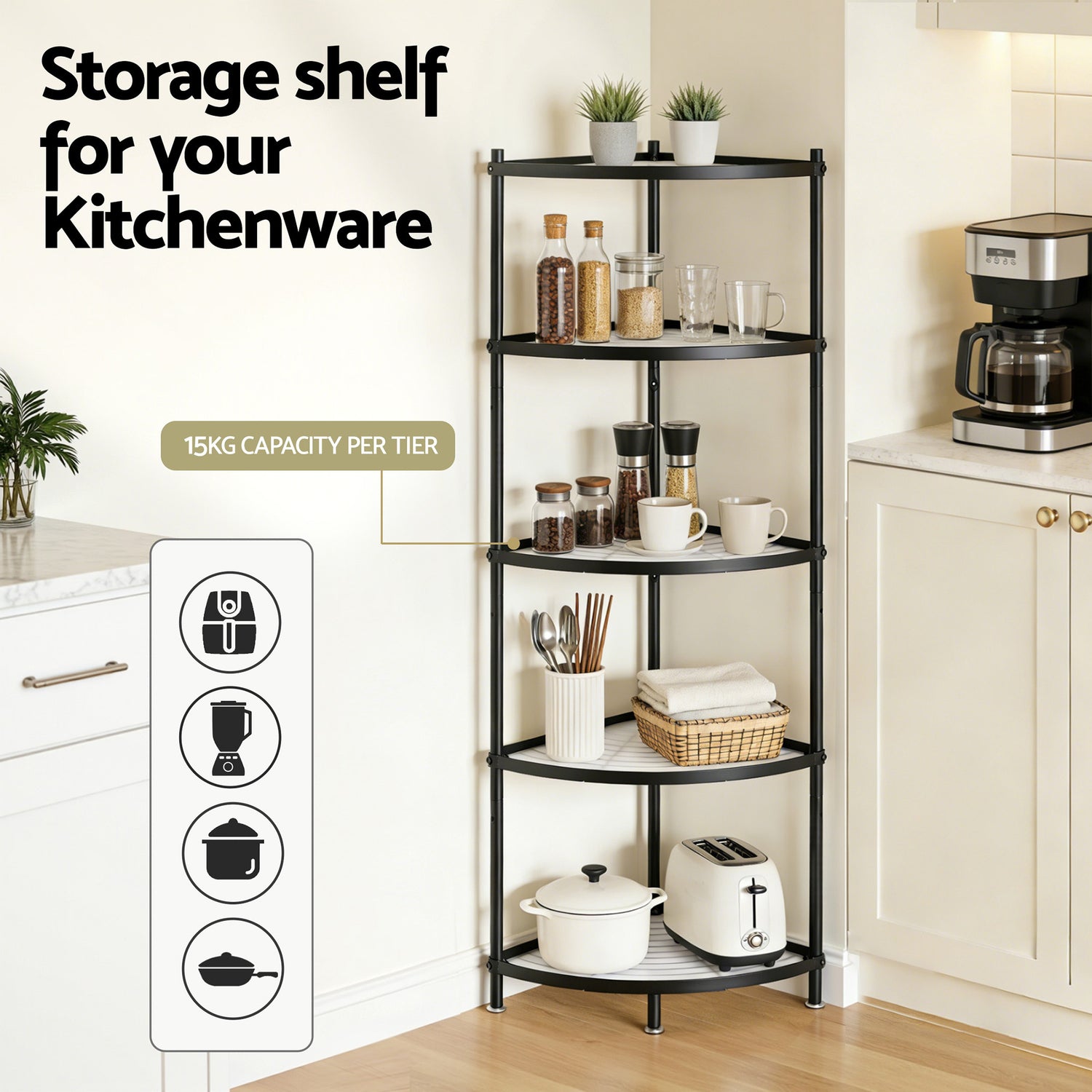 Artiss 5-Tier Kitchen Corner Shelf Rack Stand Microwave Metal Storage Shelves-Appliances > Kitchen Appliances > Kitchen Appliance Accessories-PEROZ Accessories