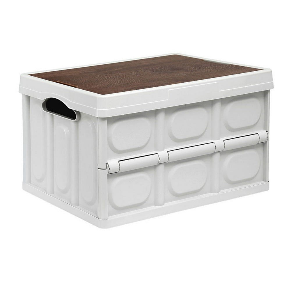 Gardeon Collapsible Outdoor Storage Box 50L Stackable Folding Camping Organizer Plywood Lid Beige-Home &amp; Garden &gt; Storage &gt; Storage Boxes-PEROZ Accessories