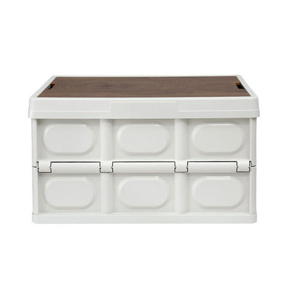 Gardeon Collapsible Outdoor Storage Box 50L Stackable Folding Camping Organizer Plywood Lid Beige-Home &amp; Garden &gt; Storage &gt; Storage Boxes-PEROZ Accessories