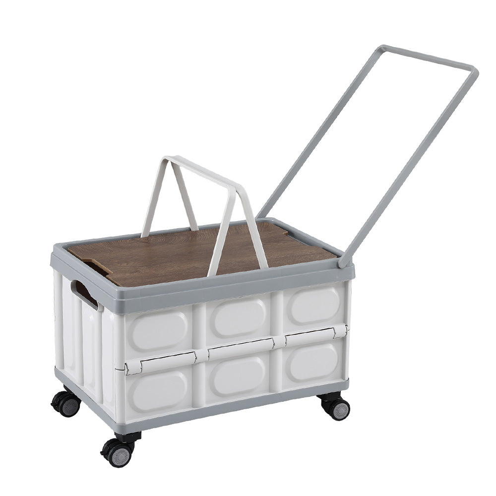 Gardeon Collapsible Outdoor Storage Box 54L Stackable Folding Camping Organizer Wheels Plywood Lid Beige-Home &amp; Garden &gt; Storage &gt; Storage Boxes-PEROZ Accessories
