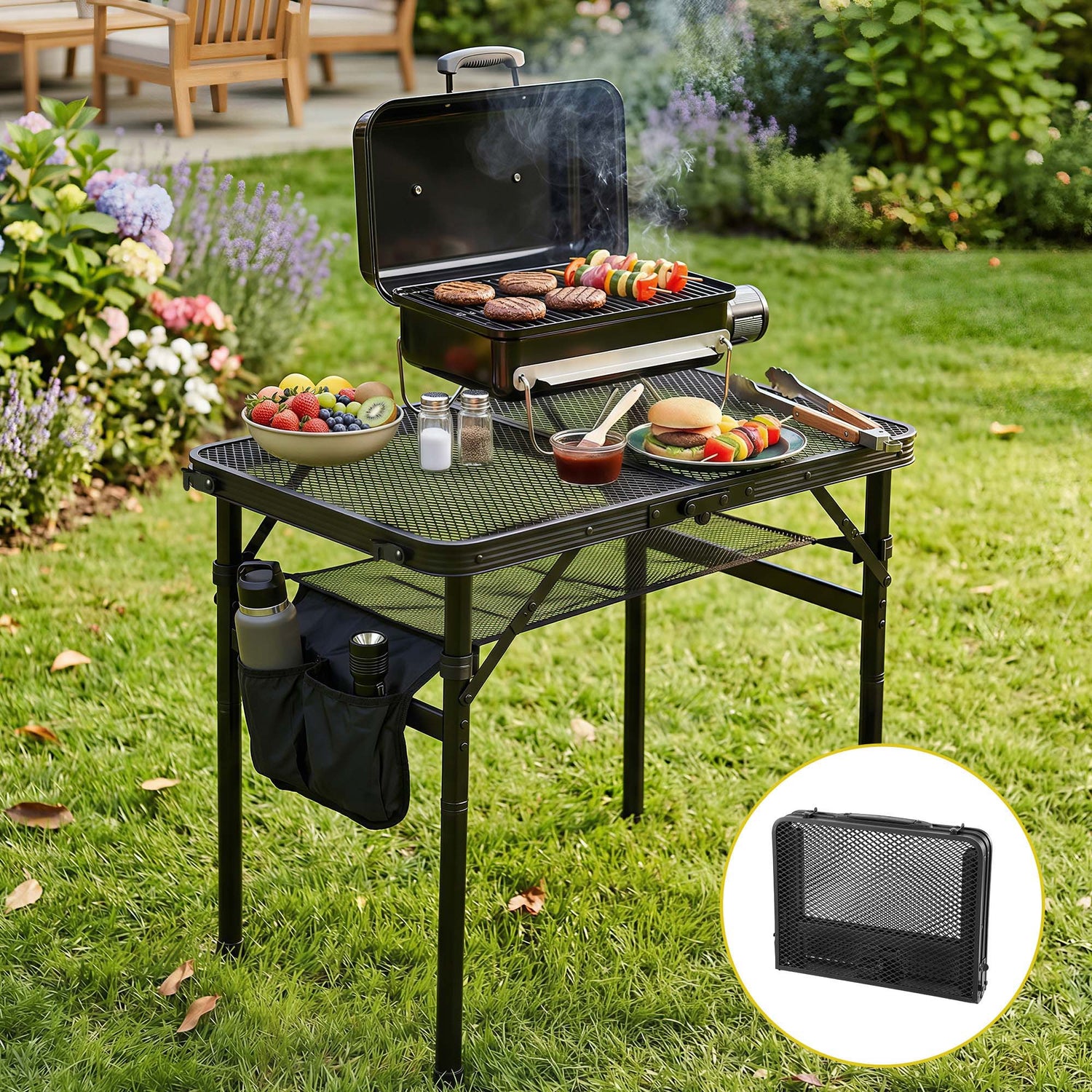 Gardeon BBQ Camp Table, 60*40*56 Portable Foldable Lightweight Grill Outdoor Metal Table 2.5kg-Outdoor Recreation > Camping > Camping Appliances-PEROZ Accessories