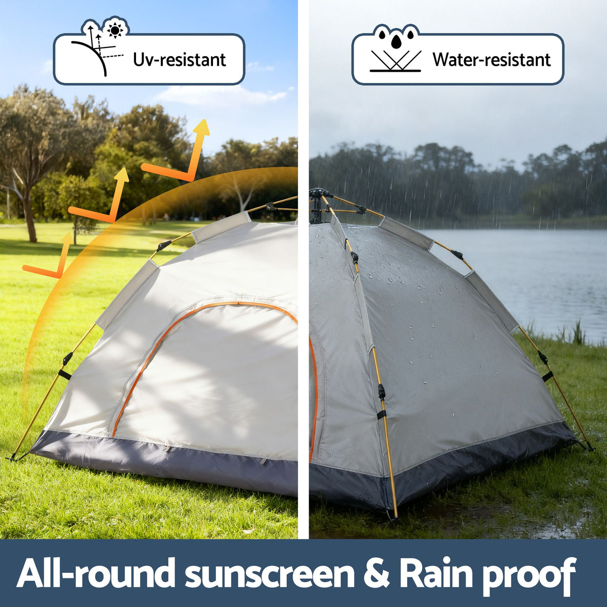 Weisshorn Camping Tent Instant Tent Pop up 2 Person Outdoor Hiking Tents Hiking Beige-Outdoor Recreation > Camping > Tents-PEROZ Accessories