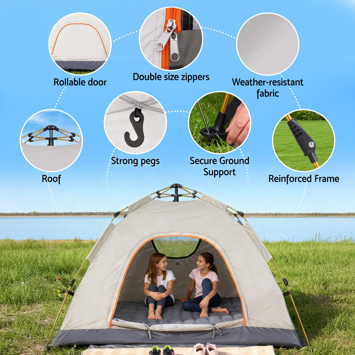 Weisshorn Camping Tent Instant Tent Pop up 2 Person Outdoor Hiking Tents Hiking Beige-Outdoor Recreation > Camping > Tents-PEROZ Accessories