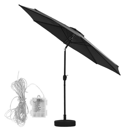 Instahut Outdoor Umbrella 2.9m Market Umbrella with Base String Light Black-Home &amp; Garden &gt; Shading &gt; Umbrellas &amp; Sunshades-PEROZ Accessories