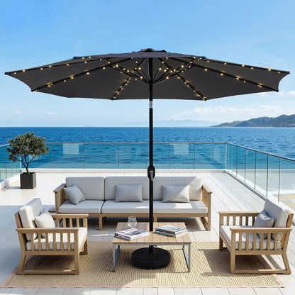 Instahut Outdoor Umbrella 2.9m Market Umbrella with String Light Tilt Charcoal Shade-Home &amp; Garden &gt; Shading &gt; Umbrellas &amp; Sunshades-PEROZ Accessories