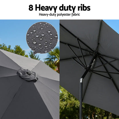 Instahut Outdoor Umbrella 2.9m Market Umbrella with String Light Tilt Charcoal Shade-Home &amp; Garden &gt; Shading &gt; Umbrellas &amp; Sunshades-PEROZ Accessories