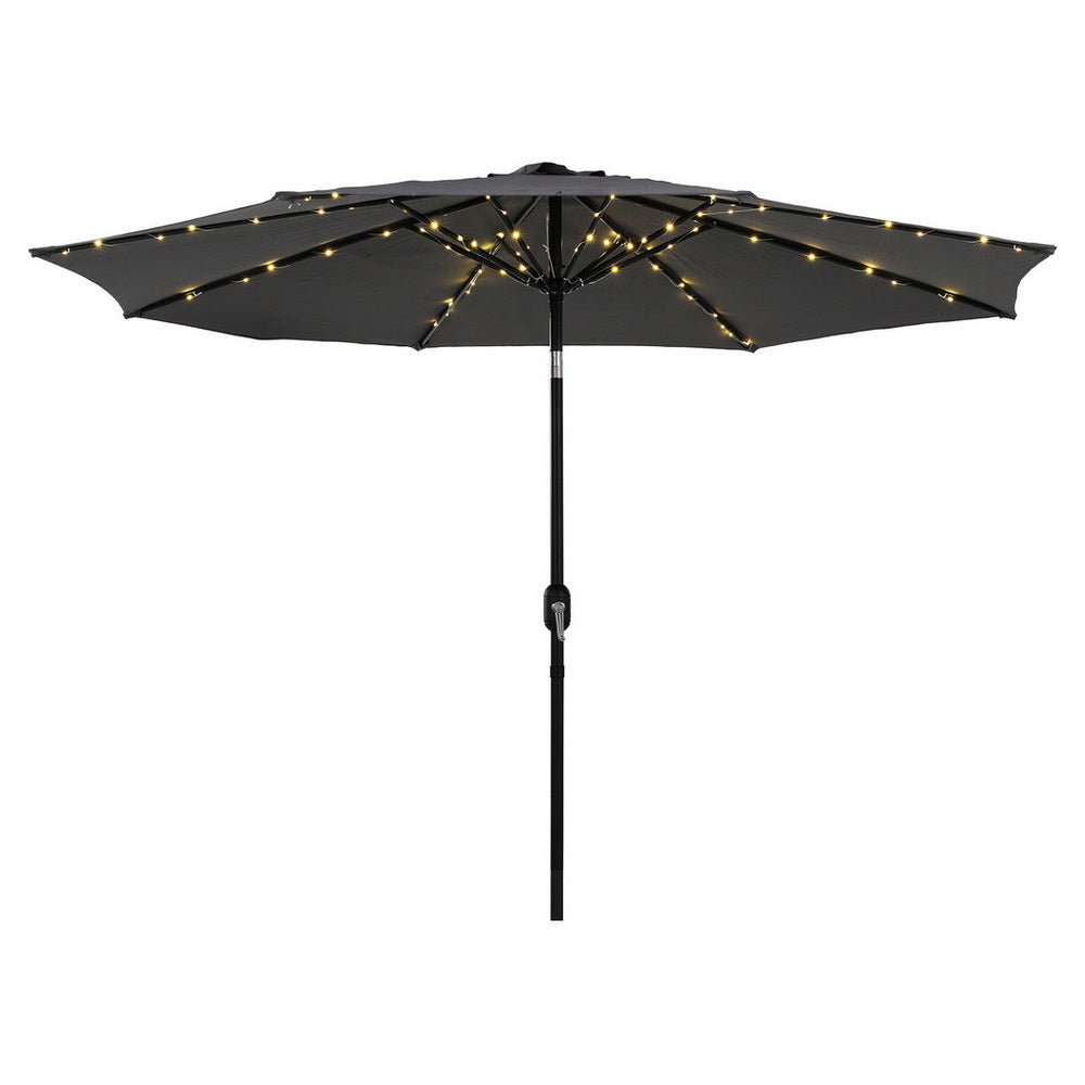 Instahut Outdoor Umbrella 2.9m Market Umbrella with String Light Tilt Charcoal Shade-Home &amp; Garden &gt; Shading &gt; Umbrellas &amp; Sunshades-PEROZ Accessories