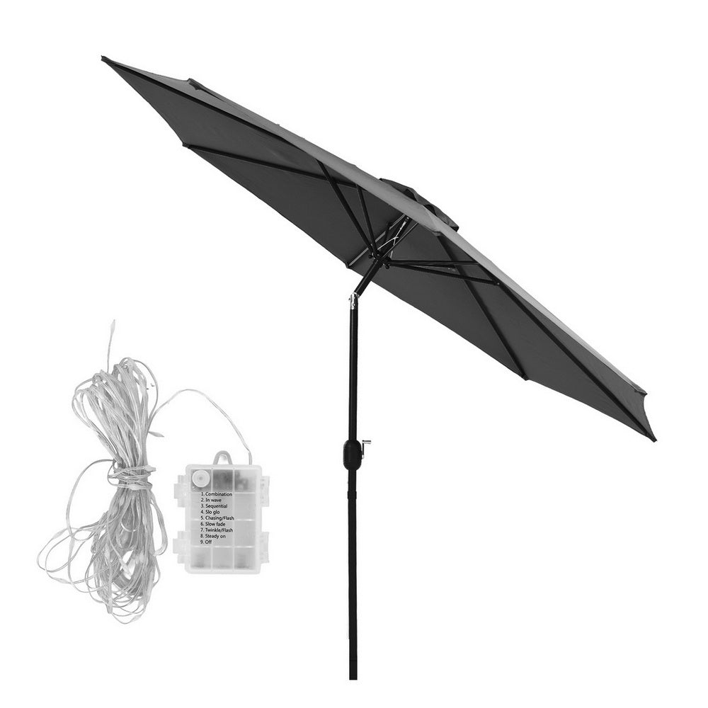 Instahut Outdoor Umbrella 2.9m Market Umbrella with String Light Tilt Charcoal Shade-Home &amp; Garden &gt; Shading &gt; Umbrellas &amp; Sunshades-PEROZ Accessories