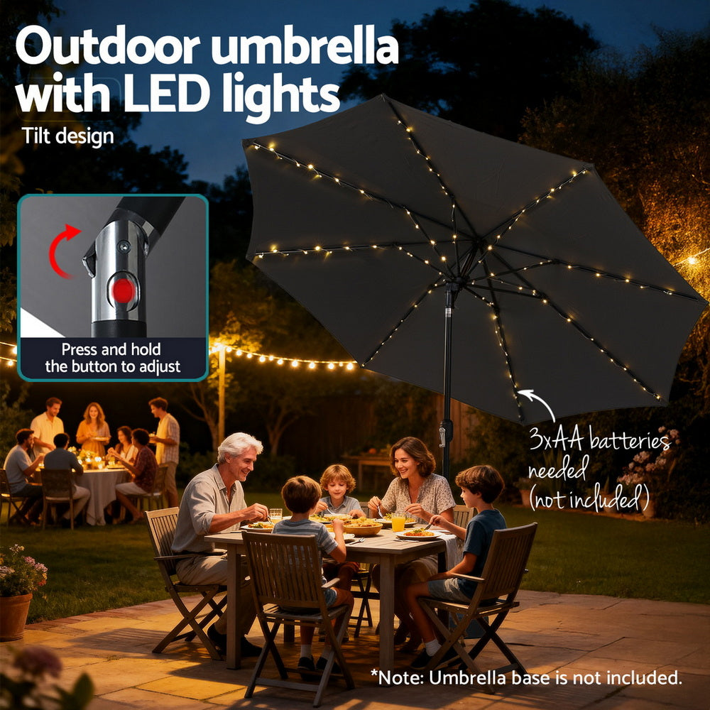 Instahut Outdoor Umbrella 2.9m Market Umbrella with String Light Tilt Charcoal Shade-Home &amp; Garden &gt; Shading &gt; Umbrellas &amp; Sunshades-PEROZ Accessories