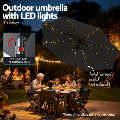 Instahut Outdoor Umbrella 2.9m Market Umbrella with String Light Tilt Charcoal Shade-Home &amp; Garden &gt; Shading &gt; Umbrellas &amp; Sunshades-PEROZ Accessories