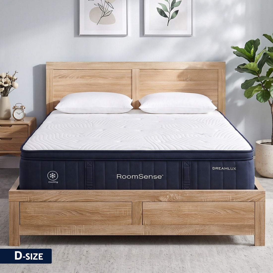 RoomSense Double 34cm Medium Soft Gel Mattress Bundle, Oatmeal Bed Frame-Furniture > Bedroom > Beds &amp; Bed Frames-PEROZ Accessories