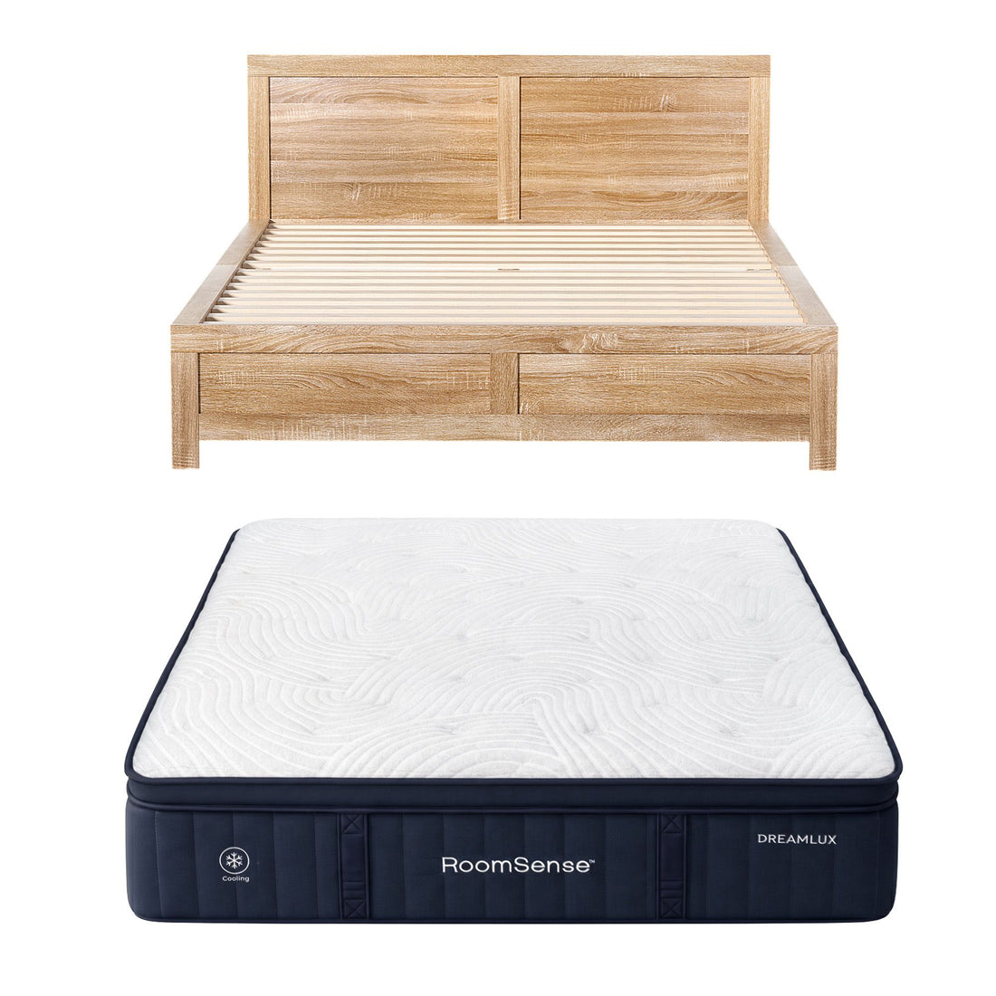 RoomSense Double 34cm Medium Soft Gel Mattress Bundle, Oatmeal Bed Frame-Furniture > Bedroom > Beds &amp; Bed Frames-PEROZ Accessories