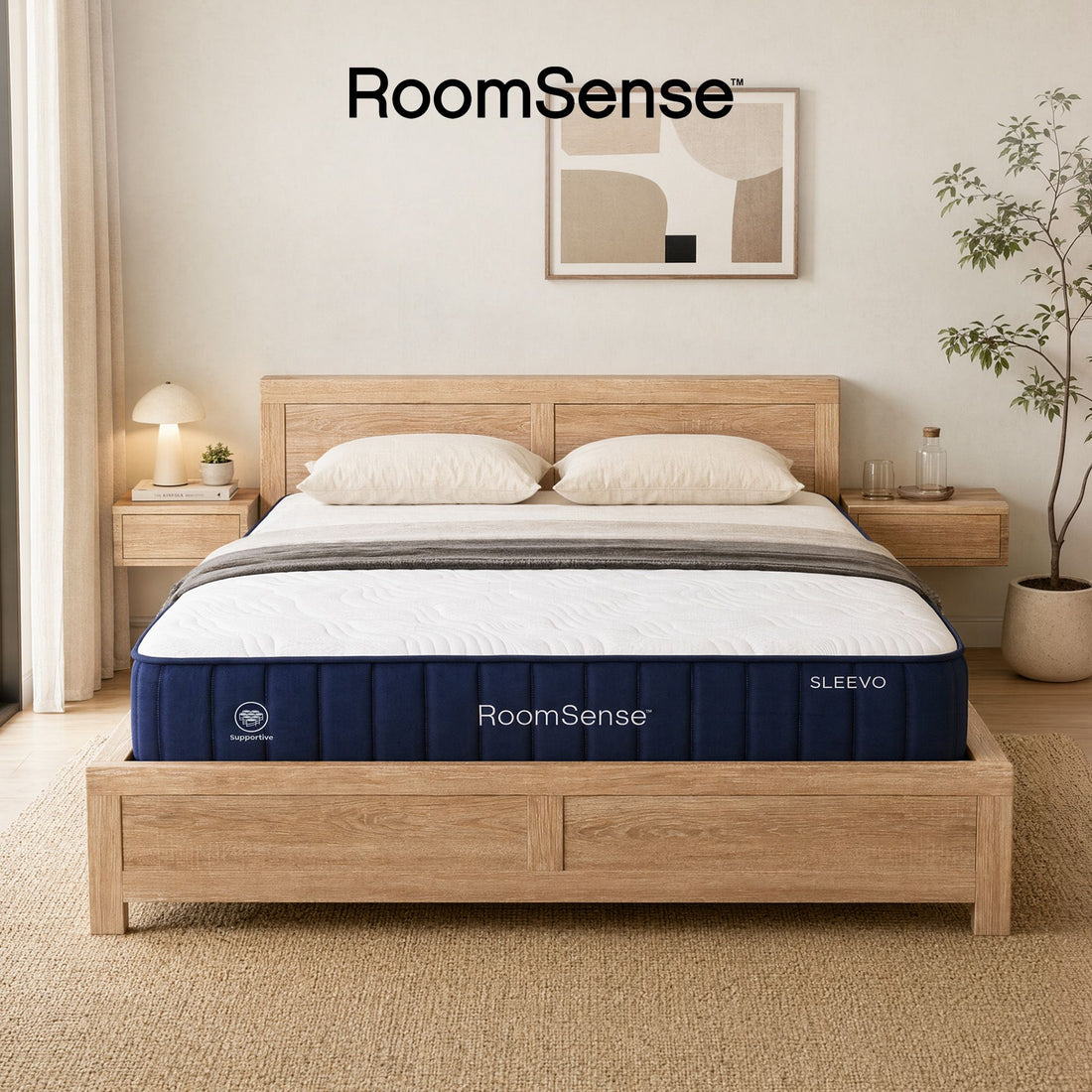 RoomSense Double 26cm Firm Mattress Bundle with Oatmeal Wooden Bed Frame-Furniture > Bedroom > Beds &amp; Bed Frames-PEROZ Accessories