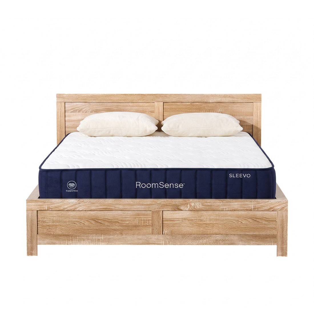 RoomSense Double 26cm Firm Mattress Bundle with Oatmeal Wooden Bed Frame-Furniture > Bedroom > Beds &amp; Bed Frames-PEROZ Accessories