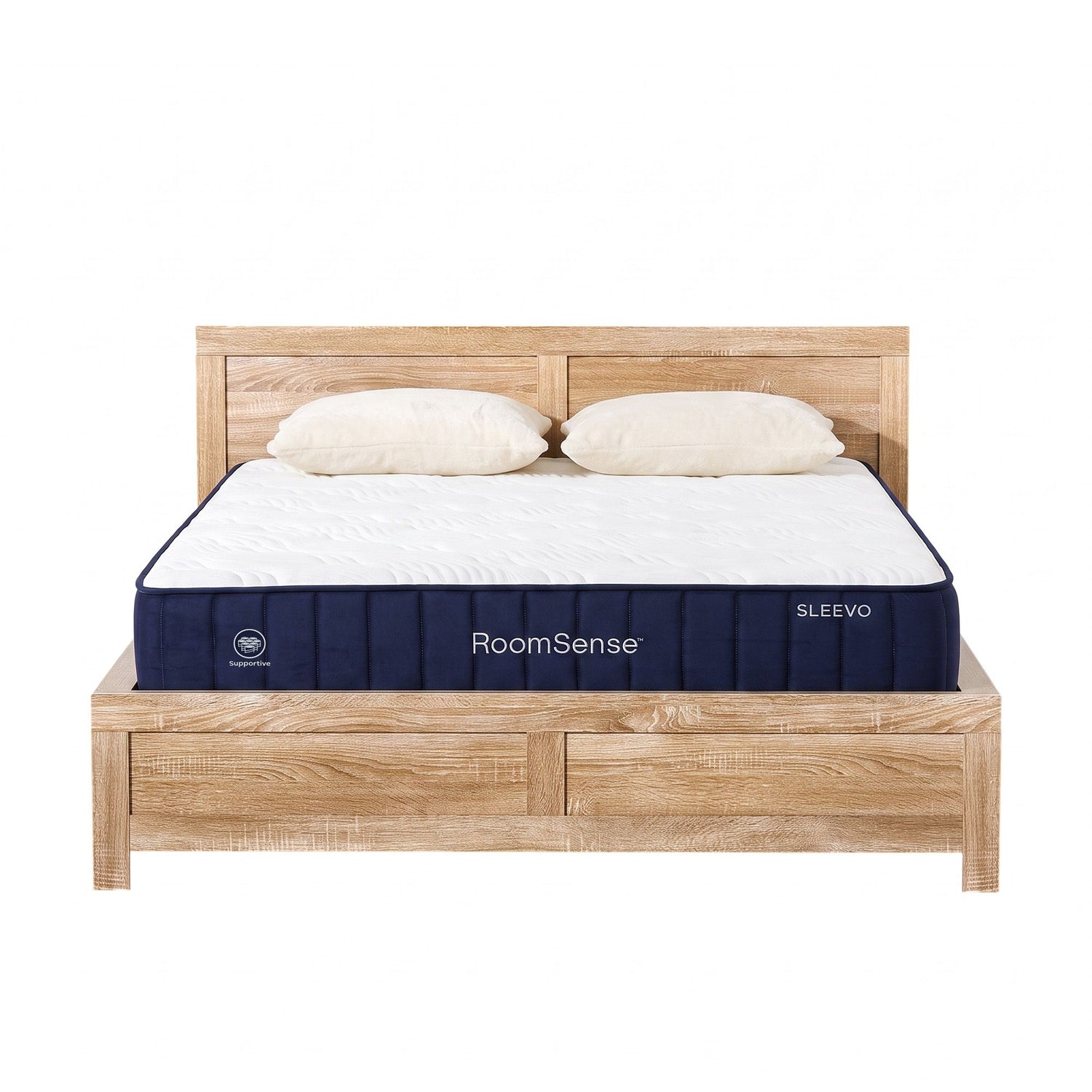 RoomSense Double 26cm Firm Mattress Bundle with Oatmeal Wooden Bed Frame