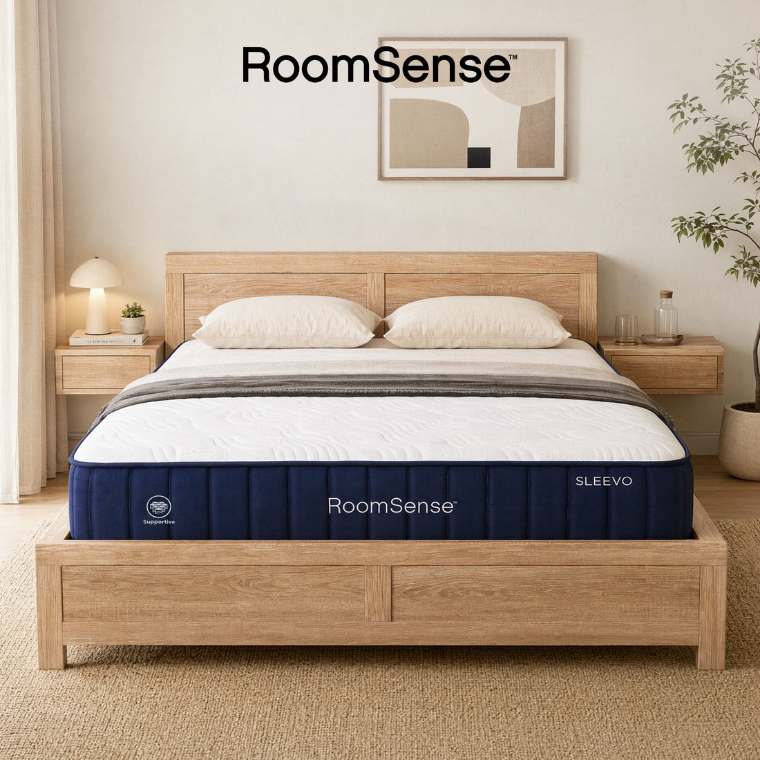 RoomSense Queen 26cm Firm Mattress Bundle with Oatmeal Wooden Bed Frame-Furniture > Bedroom > Beds &amp; Bed Frames-PEROZ Accessories