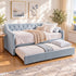 Artiss Single Buttonless Tufted Daybed Frame & Trundle, Blue-Furniture > Bedroom > Beds & Bed Frames-PEROZ Accessories