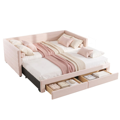 Artiss King Single Extendable Daybed with 2 Storage Drawers and USB, Pink